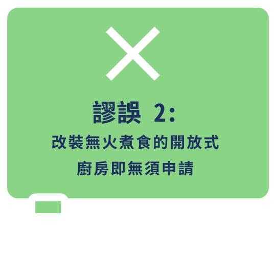 謬誤2: 改裝無火煮食的開放式廚房即無須申請